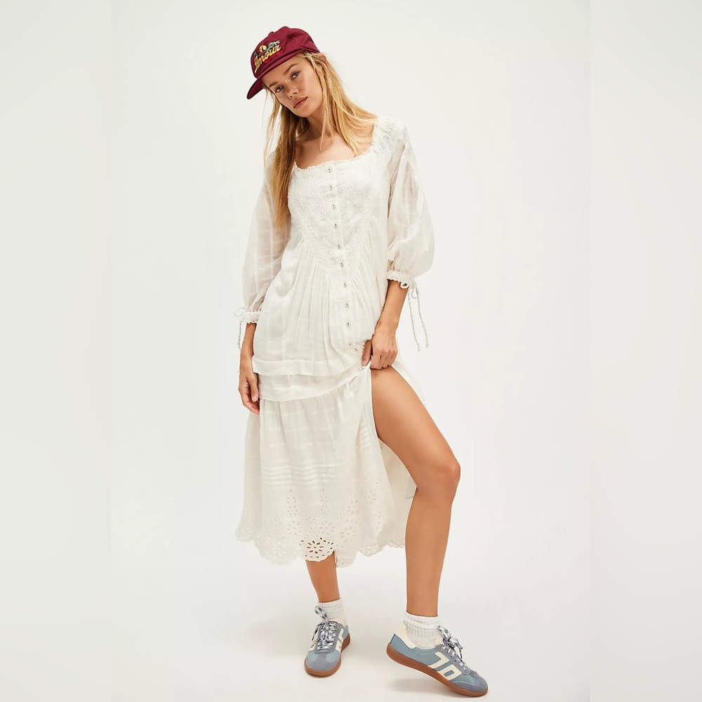 Free People White Lace Midi Dress